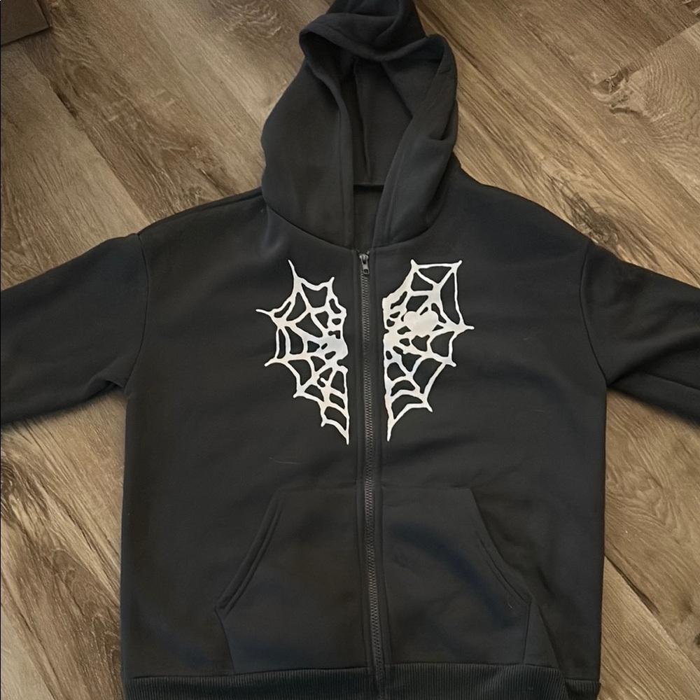 Black Hoodie with White Spider Web Design